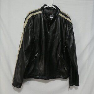 MOTO | large | Dark Brown Faux Leather | Cream Stripes | Zipper Cuffs